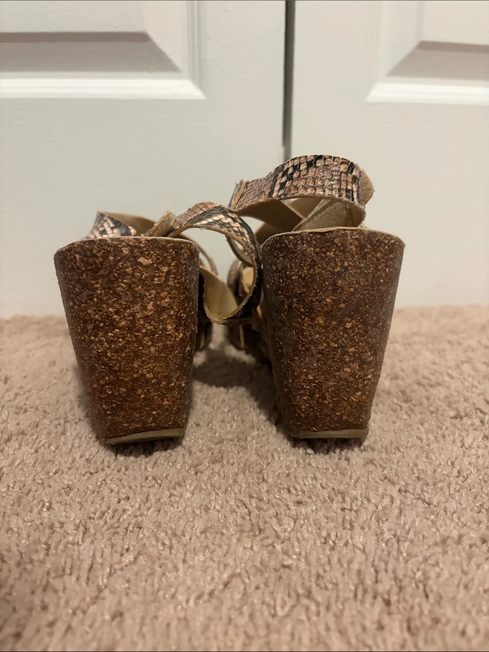 Blowfish Snake-Print Cork Wedges in Brown and Tan
